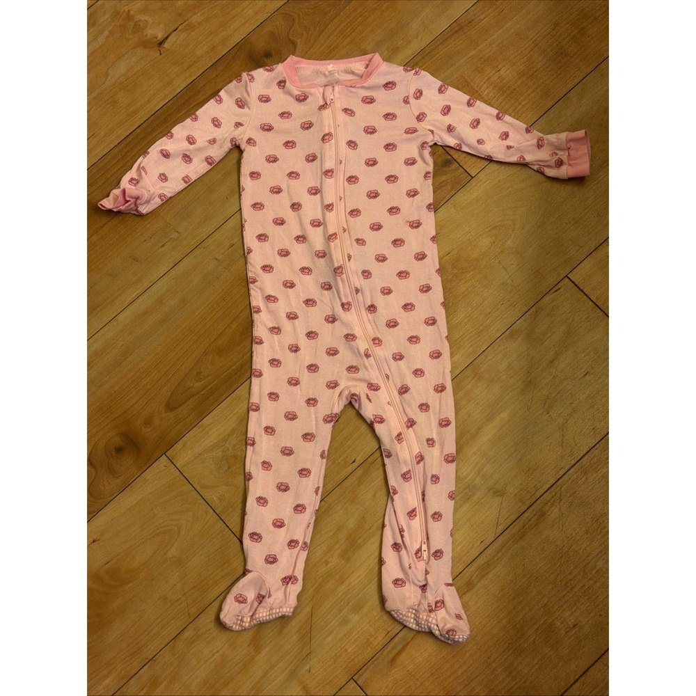 Milkberry Baby Girls 12 Months Pink Cabbage Footed Sleeper Pajamas VGC